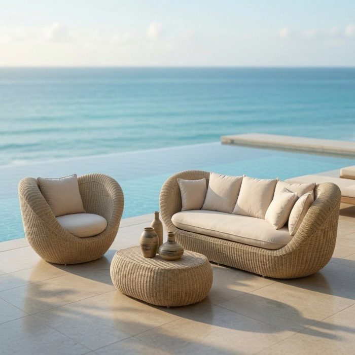 Salotto rattan sintetico bianco