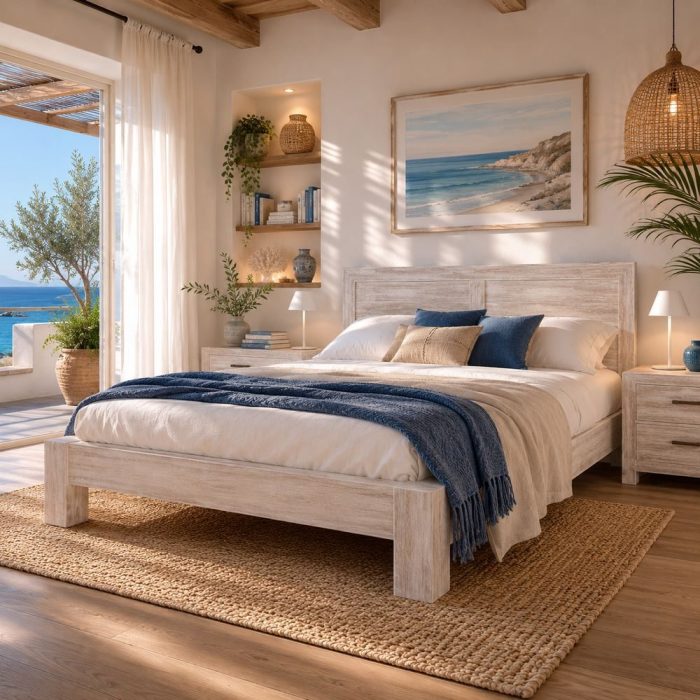 Letto matrimoniale teak sbiancato country - Etnico Outlet