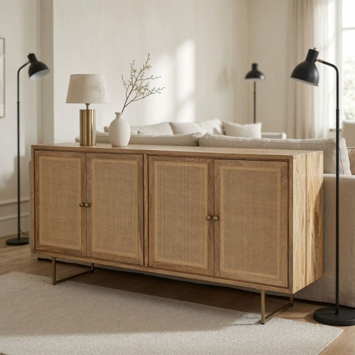 Buffet industrial francese legno di mango e rattan