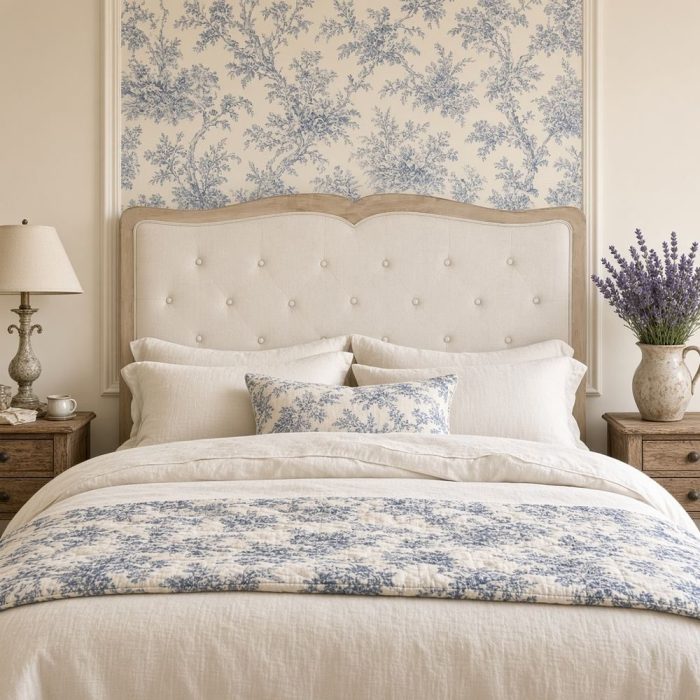 Testata matrimoniale provenzale capitonné beige