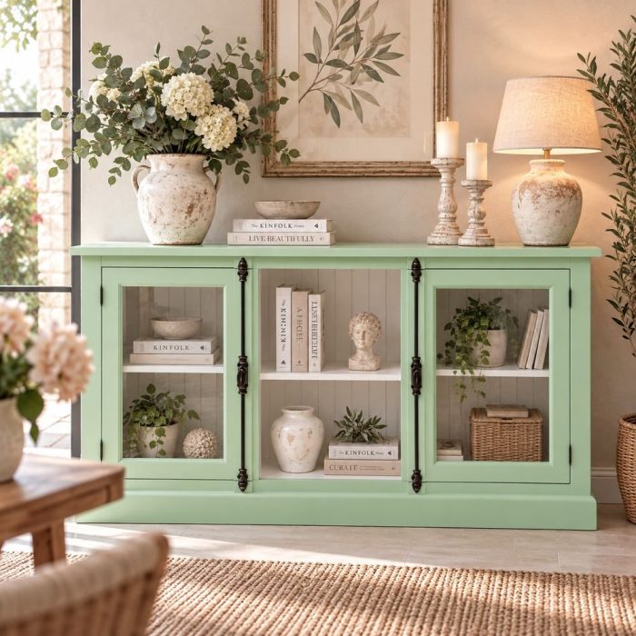 Credenza boho chic verde acqua in legno massello