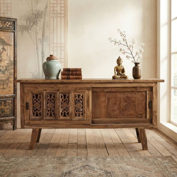 Credenza orientale cinese con ante scorrevoli