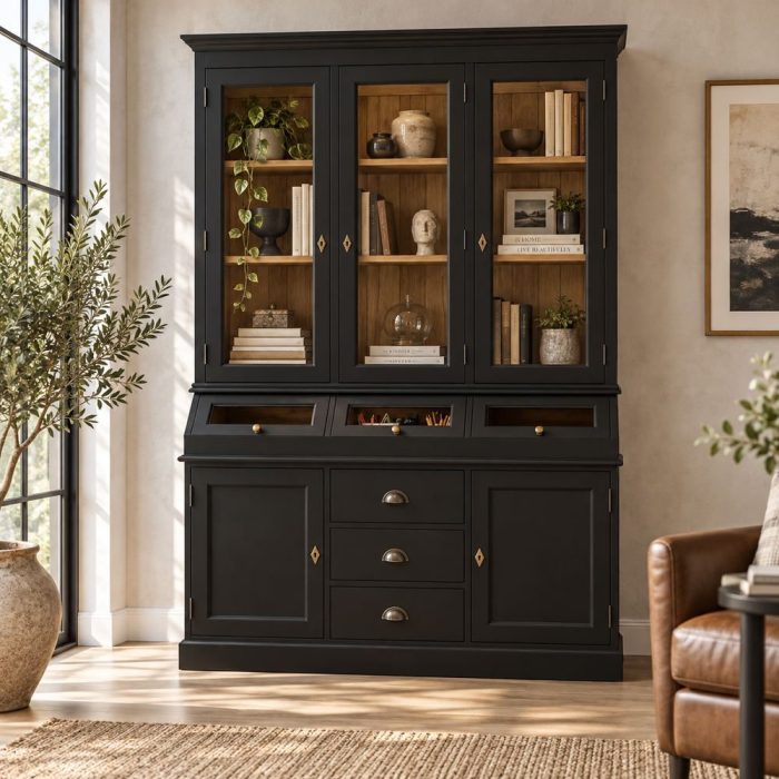Vetrina industrial chic nera in legno