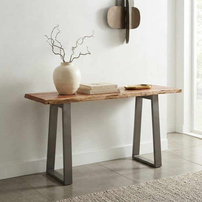 Consolle industrial in acacia con bordo irregolare