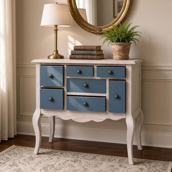 Consolle boho chic bianca e azzurra