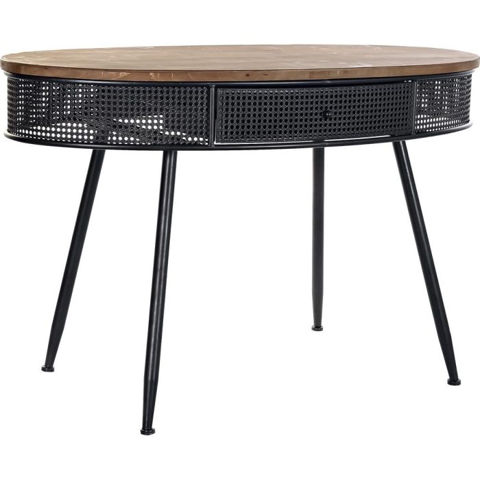 Consolle industrial chic ovale in legno e metallo nero