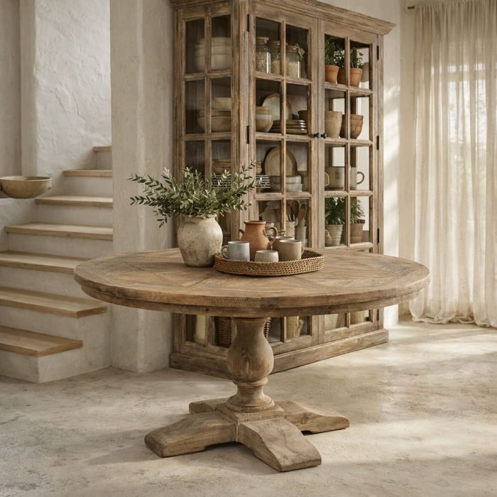 Tavolo country rotondo legno naturale 140x140