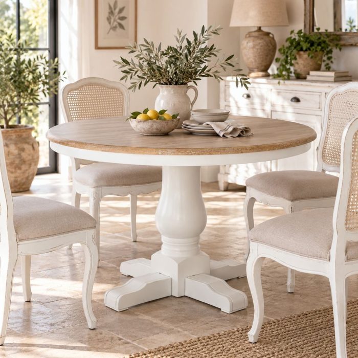 Tavolo shabby chic rotondo in olmo - Etnico Outlet
