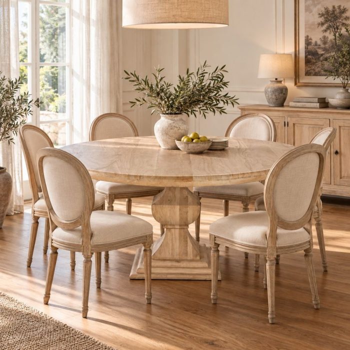 Tavolo elegante rotondo legno massello mango
