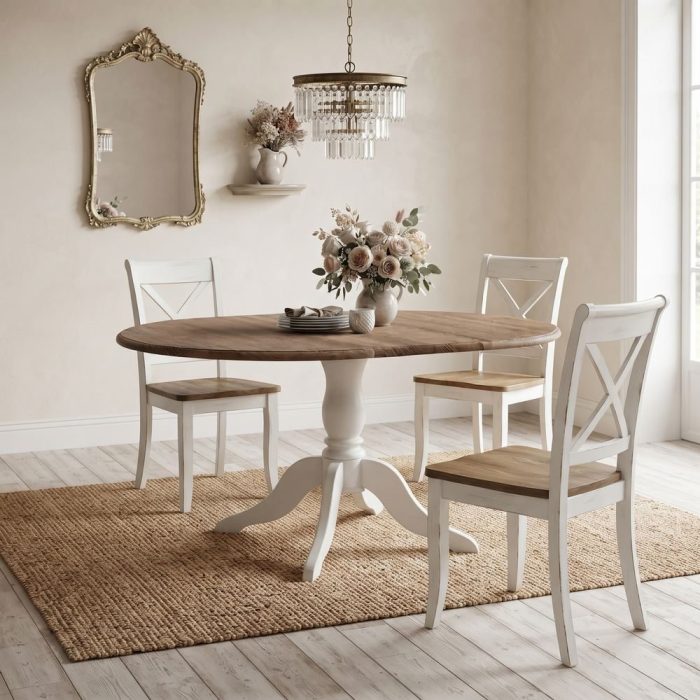Tavolo shabby chic rotondo allungabile bicolore