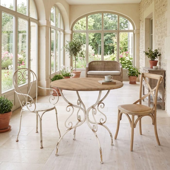 Tavolo bistrot rotondo shabby country in ferro e legno