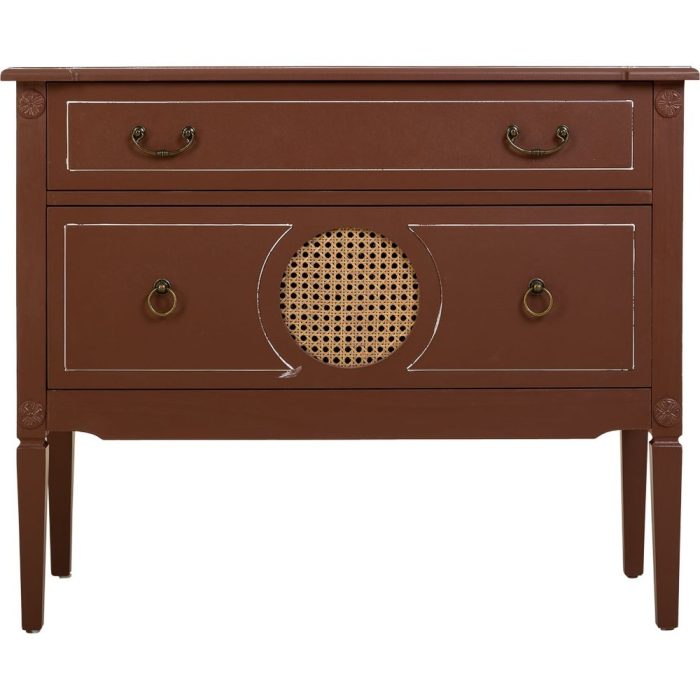 Cassettiera marrone con rattan - Etnico Outlet