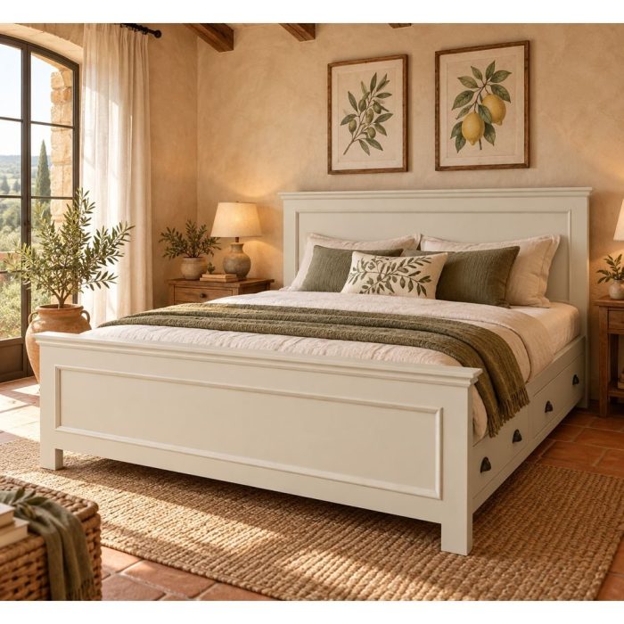 Letto matrimoniale country chic provenzale bianco crema