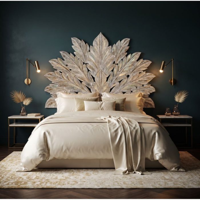 Testata letto matrimoniale a foglie shabby dorato
