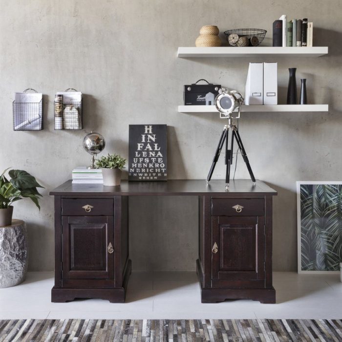 Scrivania coloniale nera in acacia - Etnico Outlet