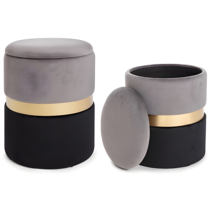 Set 2 pouff deco chic nero e grigio