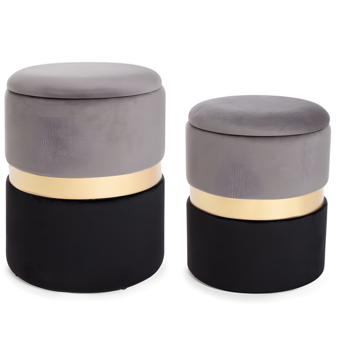 Set 2 pouff deco chic nero e grigio