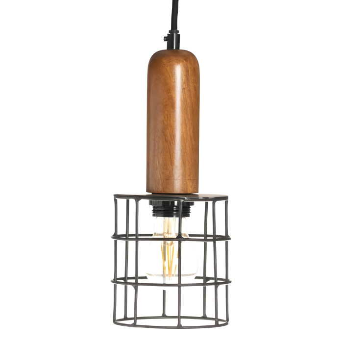 Lampadario legno metallo nero vintage