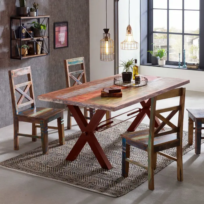 Tavoli industrial vintage bistrot in legno massello e metallo con stile factory e loft