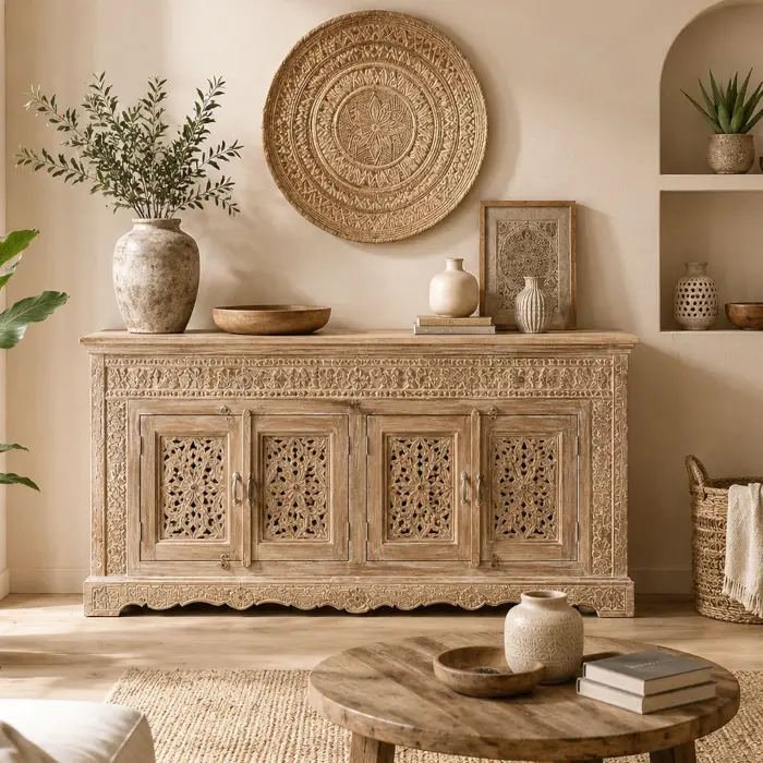 Buffet e credenze etniche orientali in legno massello per living e sala da pranzo