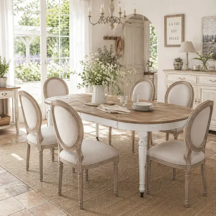 Tavoli da pranzo provenzali in legno massello shabby chic e country
