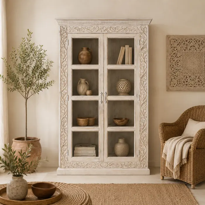 Vetrine etniche e orientali in legno massello per living e sala da pranzo