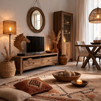 Letto in legno naturale con testiera artigianale stile etnico e orientale – arredo camera da letto Etnico Outlet